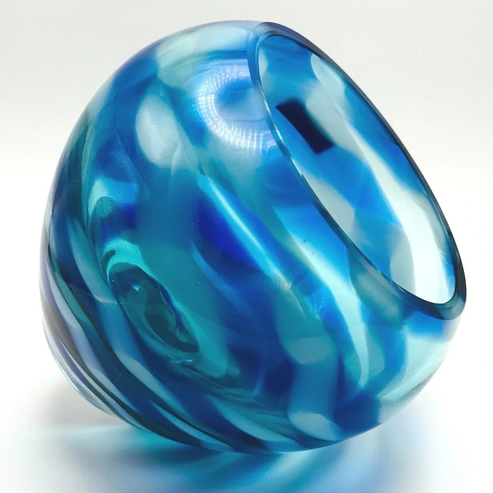 Waterford Evolution Cobalt Rush Art Glass Votive Bowl Candle Holder Poland